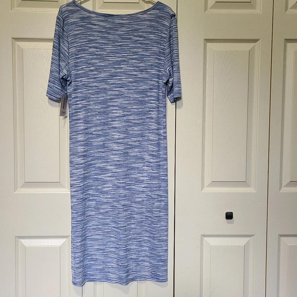 Blue & Cream Patterned Short Sleeve Knee Length Casual Knit Pencil Dress 2XL NWT - Picture 5 of 5